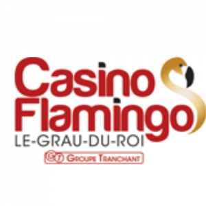le logo de casino flamingo le-grau-du-roi avec un flamant rose à droite
