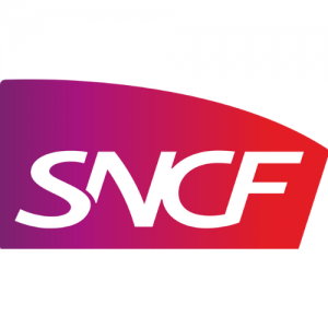 le logo scnf écrit avec un fond dégradé de violet et rouge