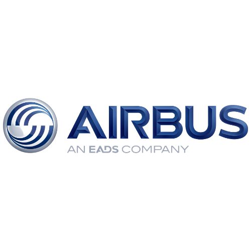 le logo de airbus écrit en bleu et une boule grise avec des demi cercle bleus à l'intérieur