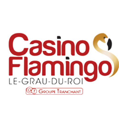 le logo de casino flamingo le-grau-du-roi avec un flamant rose à droite