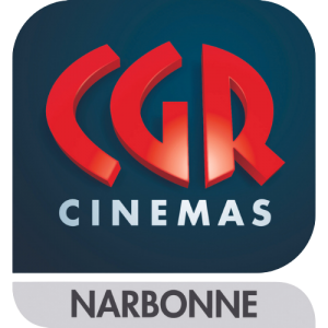 le logo du cinéma cgr de narbonne, cgr écrit en rouge avec un fond bleu foncé