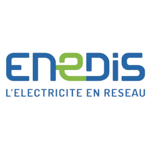 le logo enedis écrit en bleu avec le e en vert