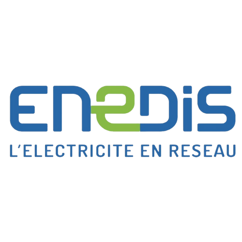 le logo enedis écrit en bleu avec le e en vert