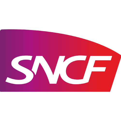 le logo scnf écrit avec un fond dégradé de violet et rouge