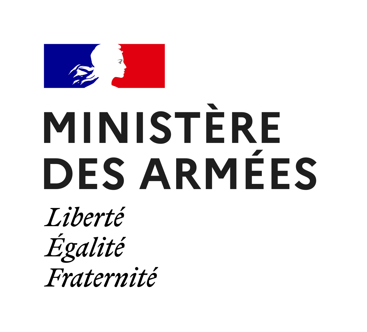 logo ministère des armées avec la devise française : liberté, égalité, fraternité